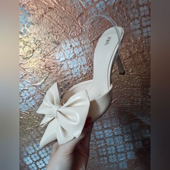 Nwot Zara Cream Bow Detail Women's Heels - Picture 3 of 13